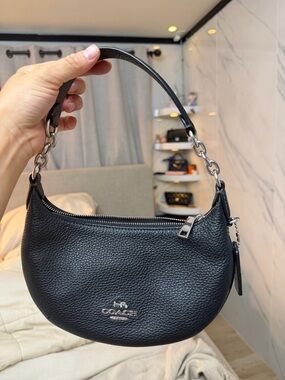 Coach Black Pebbled Leather Crescent Shoulder Bag with Silver Hardware